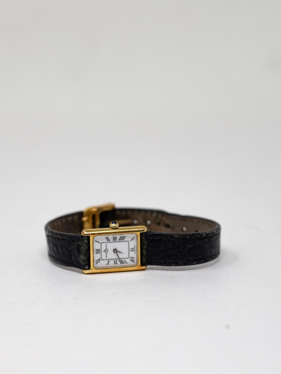 Baume & Mercier Vintage Croc Genuine Leather 14k Yellow Gold Plated Tank Watch